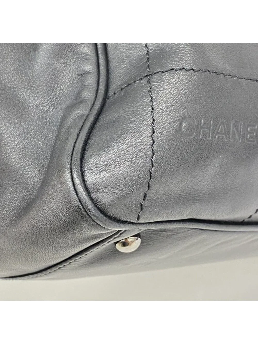 Chanel Handbag Choco Bar Lambskin Black Silver
